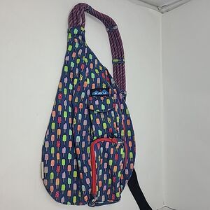 KAVU Crossbody Backpack Sling Rope Blue Multicolor Popsicle Ice Cream Print